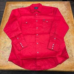 Wrangler Cowboy Cut Men’s Shirt Pearl Snap Red Long Sleeve Twill Men XLT/XL/L